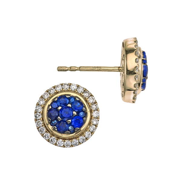 14K white gold diamond and sapphire halo earrings