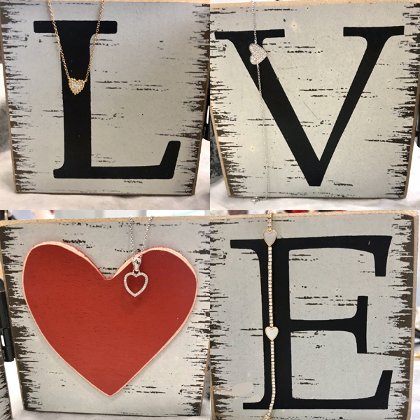 14K white gold and diamond heart pendants